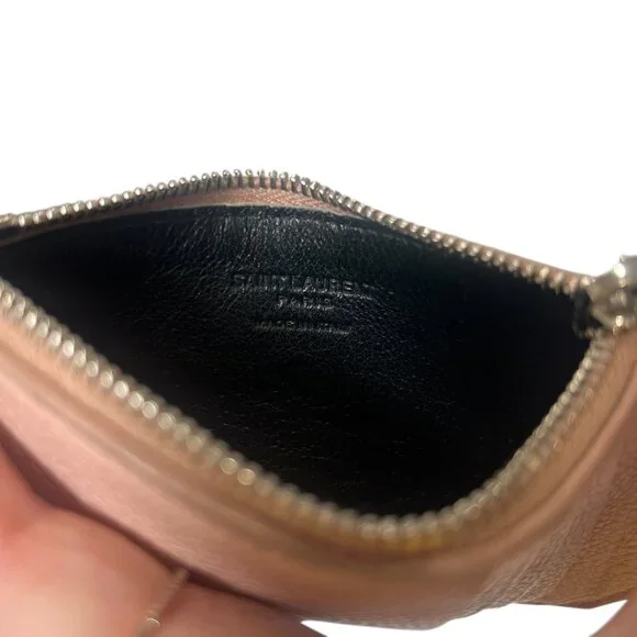 $345 Saint Laurent Blush Pink Grained Leather 5 Fragments Card Holder